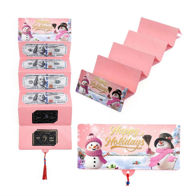 Christmas Cash Gift Envelopes, Christmas Money Holders, Xmas Surprise Money Pull Pouch for Kids Teen Girls Boys (Pink) - Image 1